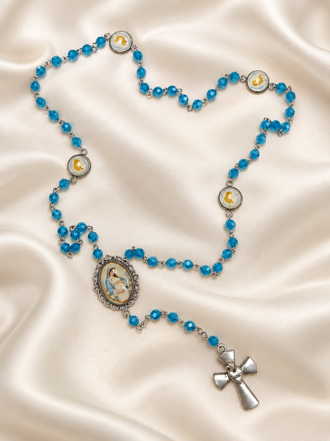 Rosario de los No Nacidos — Cristal Checo Azul Celeste