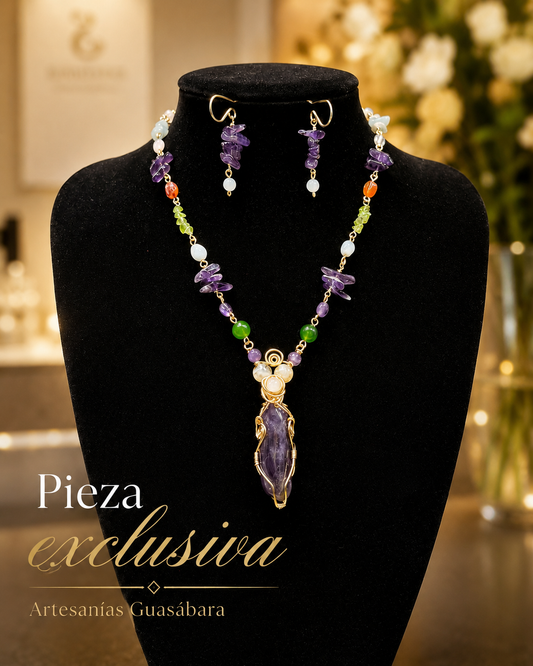 Conjunto Amatista Exclusiva – Collar y Aretes tiene peridot