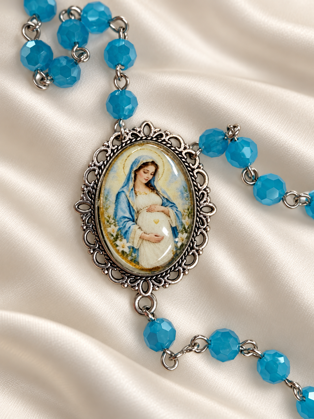 Rosario de los No Nacidos — Cristal Checo Azul Celeste