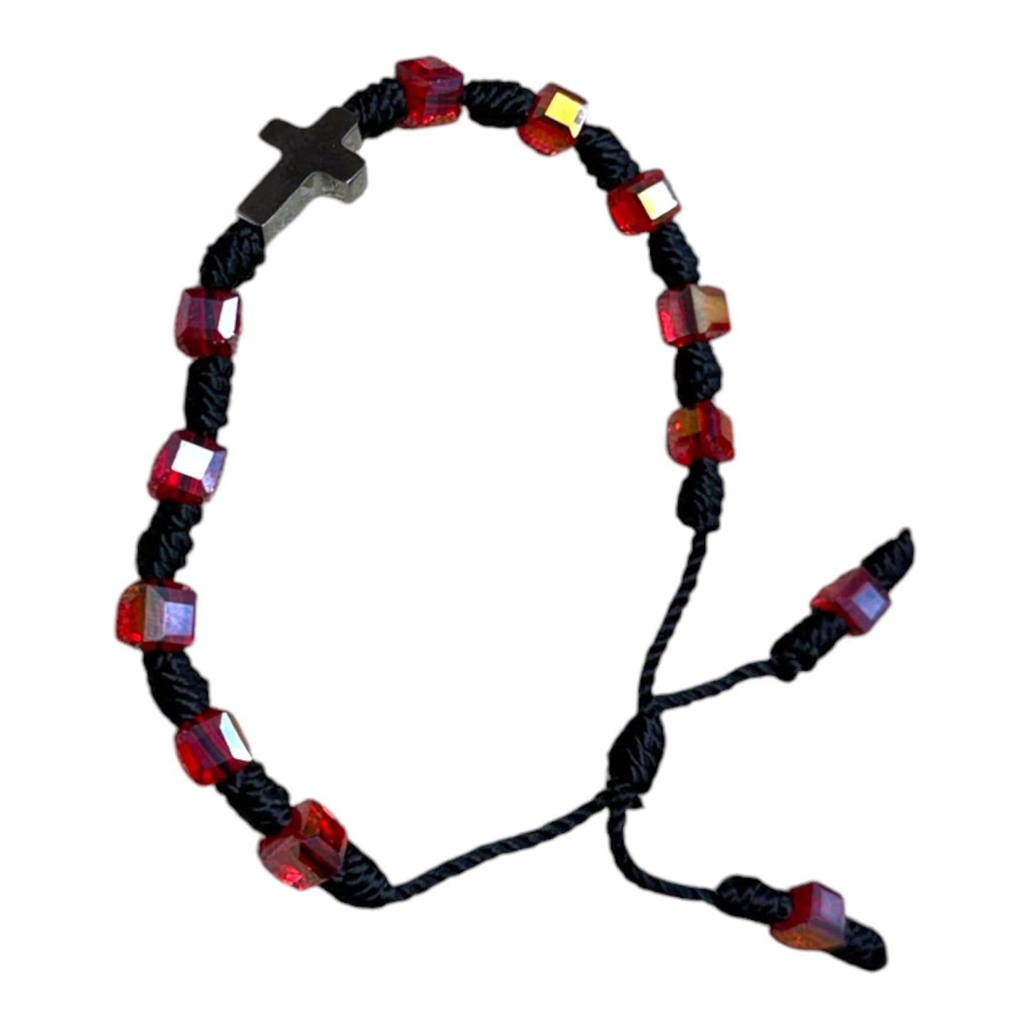 Pulsera Cristal Checo con Cruz de Acero Inoxidable