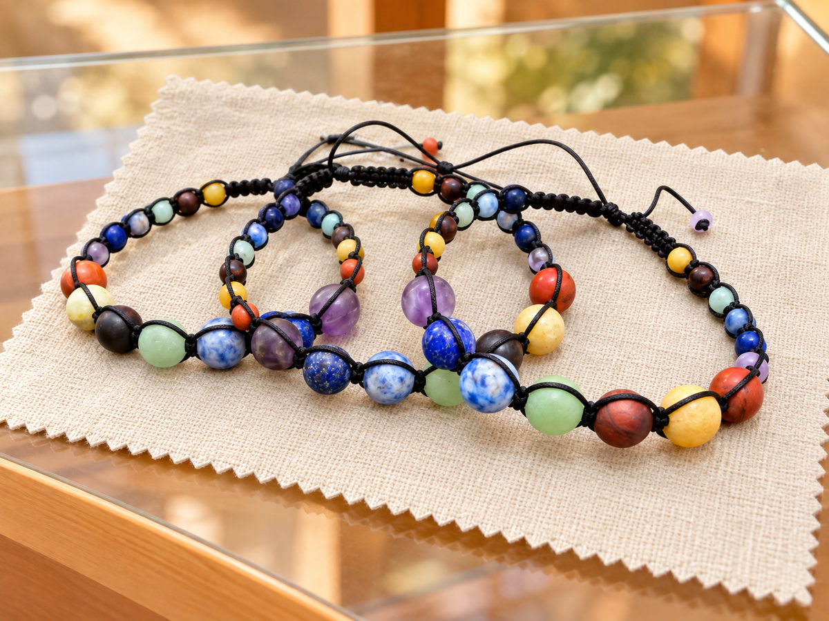 Imagen promocional de la pulsera de los 7 chakras de Artesanías Guasábara