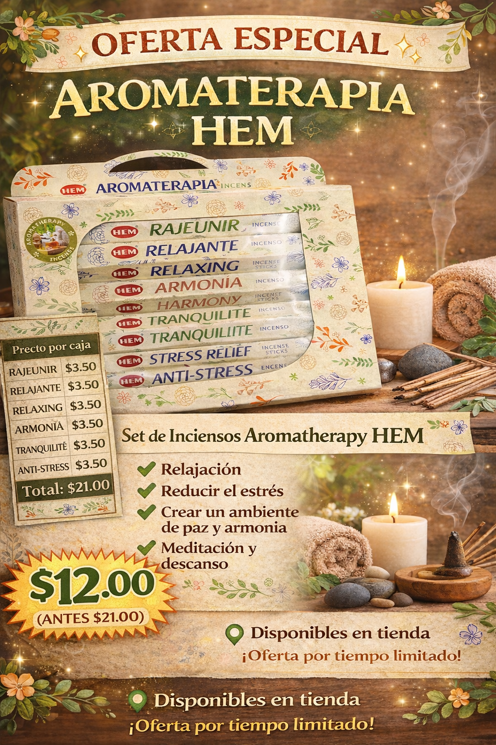 Set de Inciensos Aromaterapia HEM - 6 Fragancias