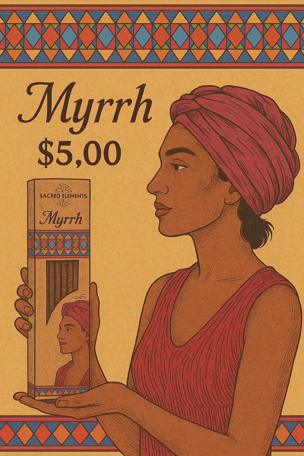 Imagen promocional Myrrh con la misma mujer del empaque