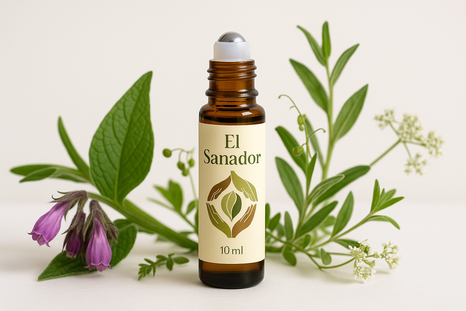 Roll-on El Sanador decorado con plantas